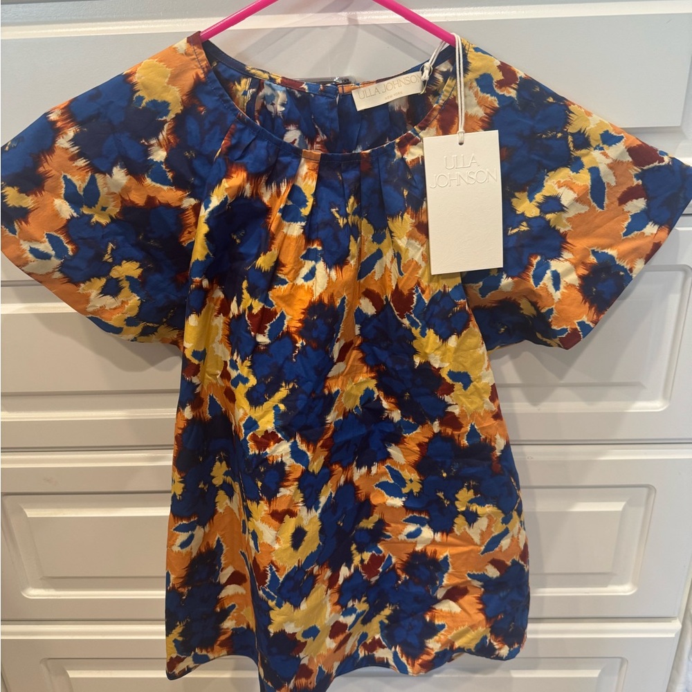 Ulla Johnson Blue and Orange Ruffled Blouse